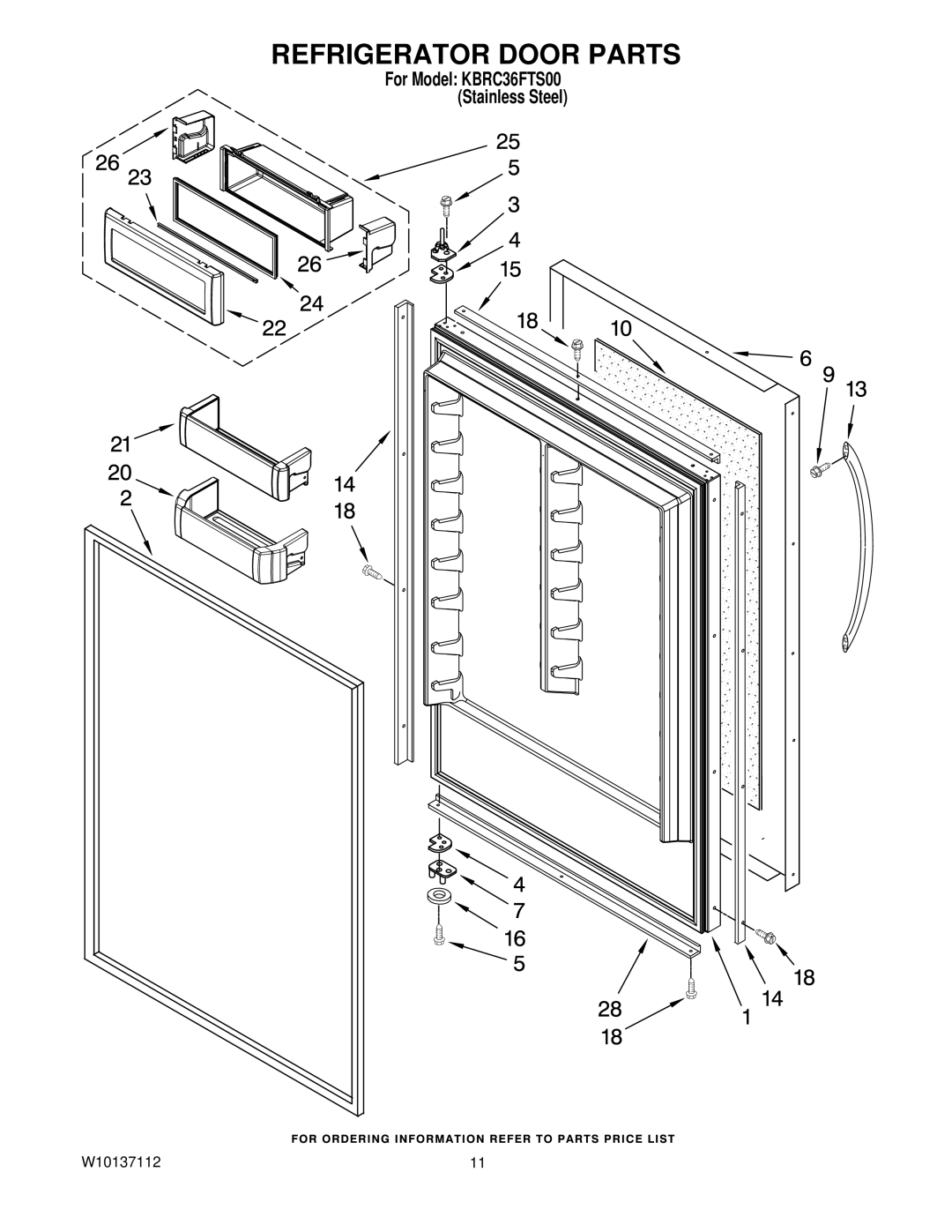 KitchenAid KBRC36FTS00 manual Refrigerator Door Parts 