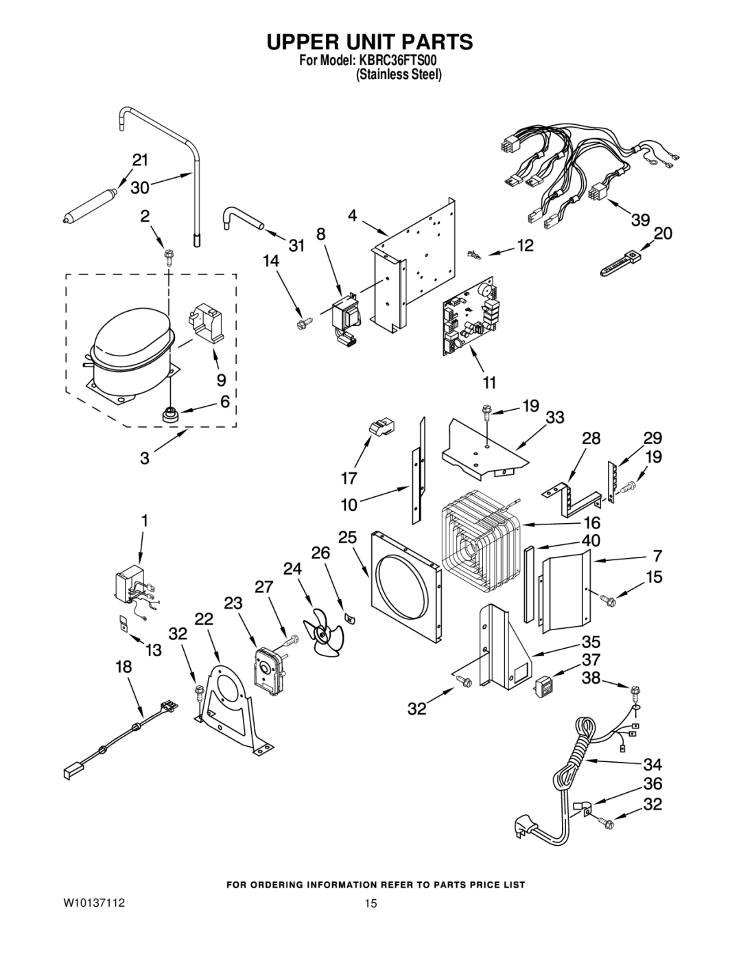 KitchenAid KBRC36FTS00 manual Upper Unit Parts 