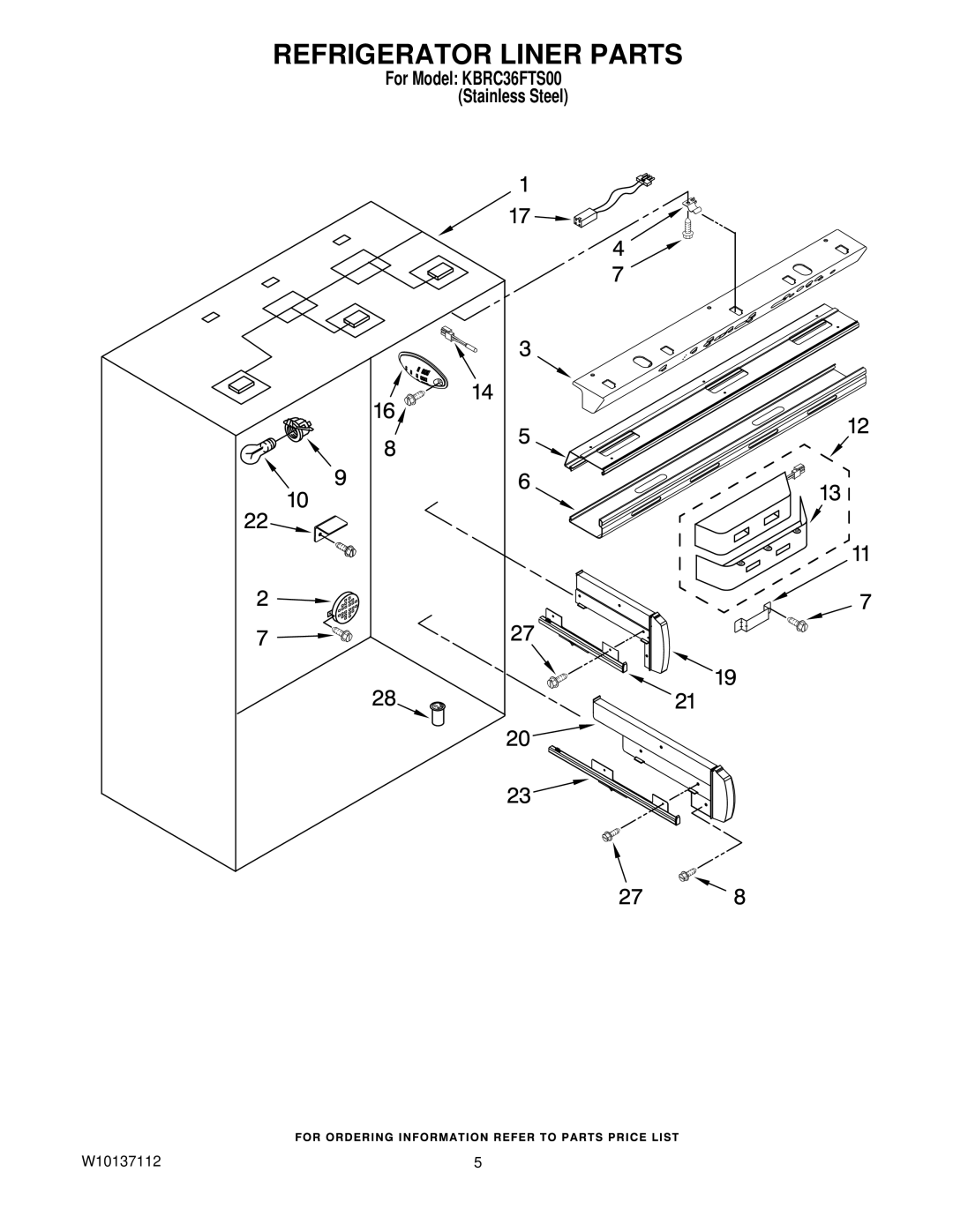 KitchenAid KBRC36FTS00 manual Refrigerator Liner Parts 