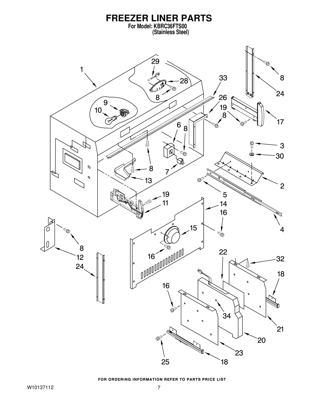 KitchenAid KBRC36FTS00 manual Freezer Liner Parts 