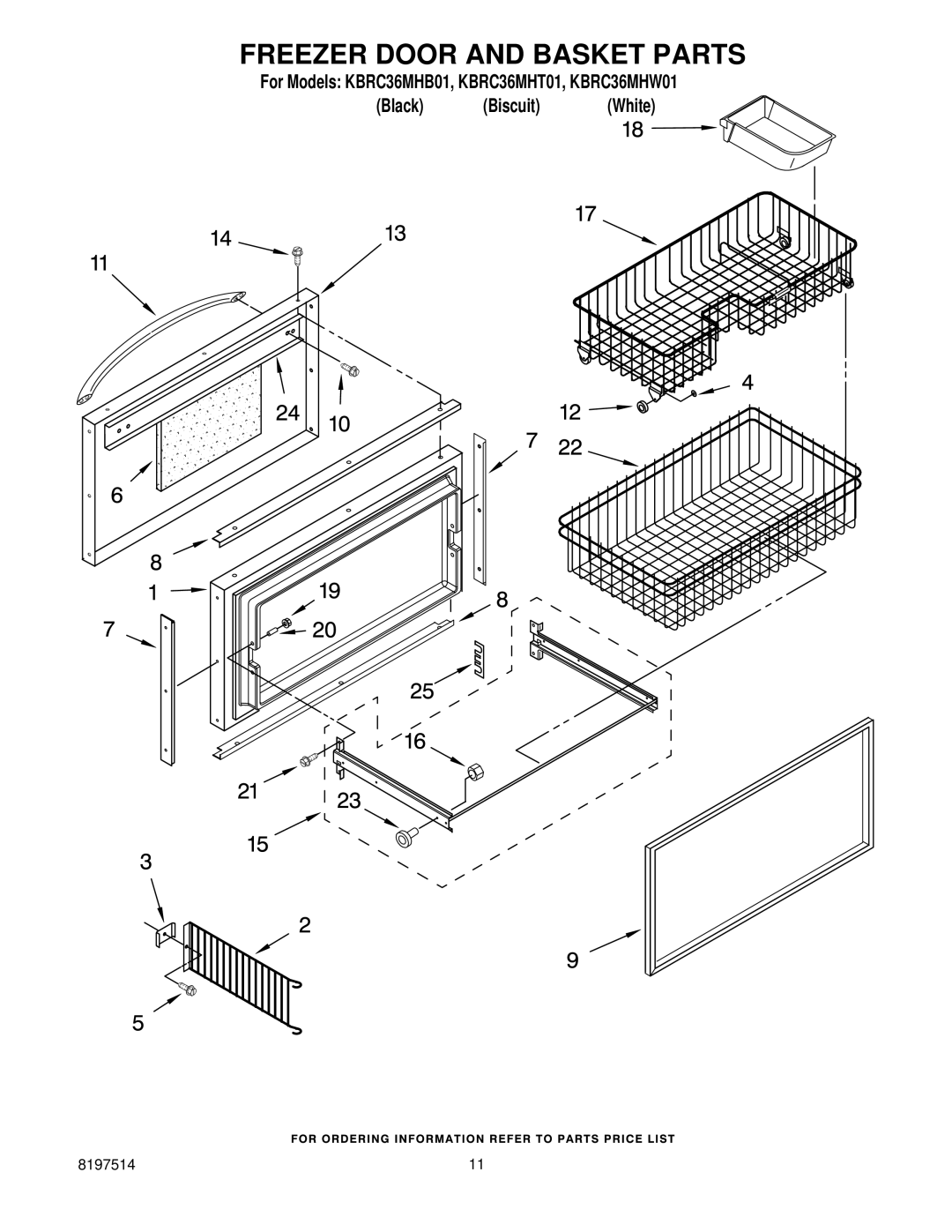 KitchenAid KBRC36MHB01, KBRC36MHW01, KBRC36MHT01 manual Freezer Door and Basket Parts 