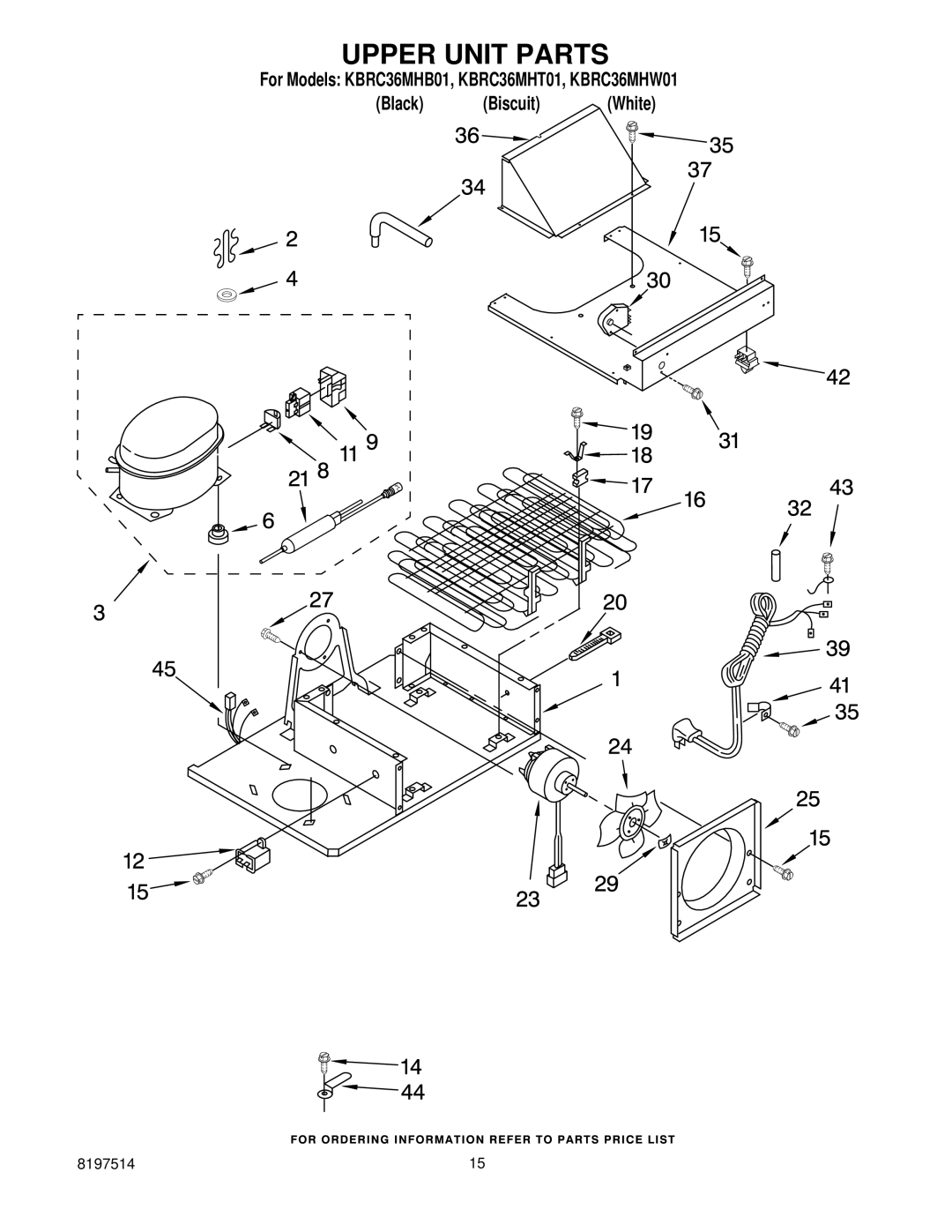 KitchenAid KBRC36MHW01, KBRC36MHT01, KBRC36MHB01 manual Upper Unit Parts 