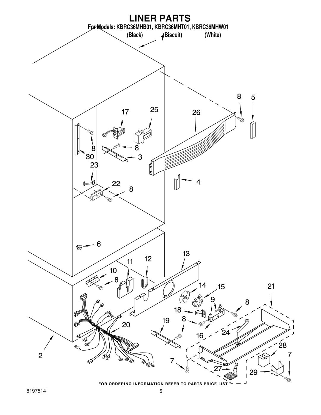 KitchenAid KBRC36MHB01, KBRC36MHW01, KBRC36MHT01 manual Liner Parts 