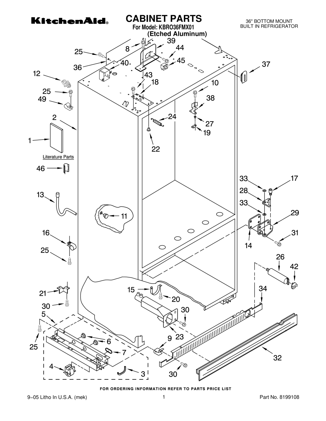 KitchenAid KBRO36FMX01 manual Cabinet Parts 