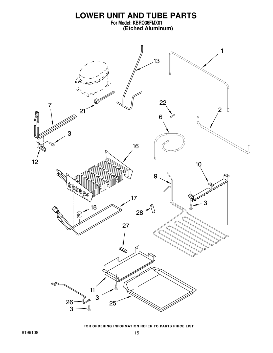 KitchenAid KBRO36FMX01 manual Lower Unit and Tube Parts 