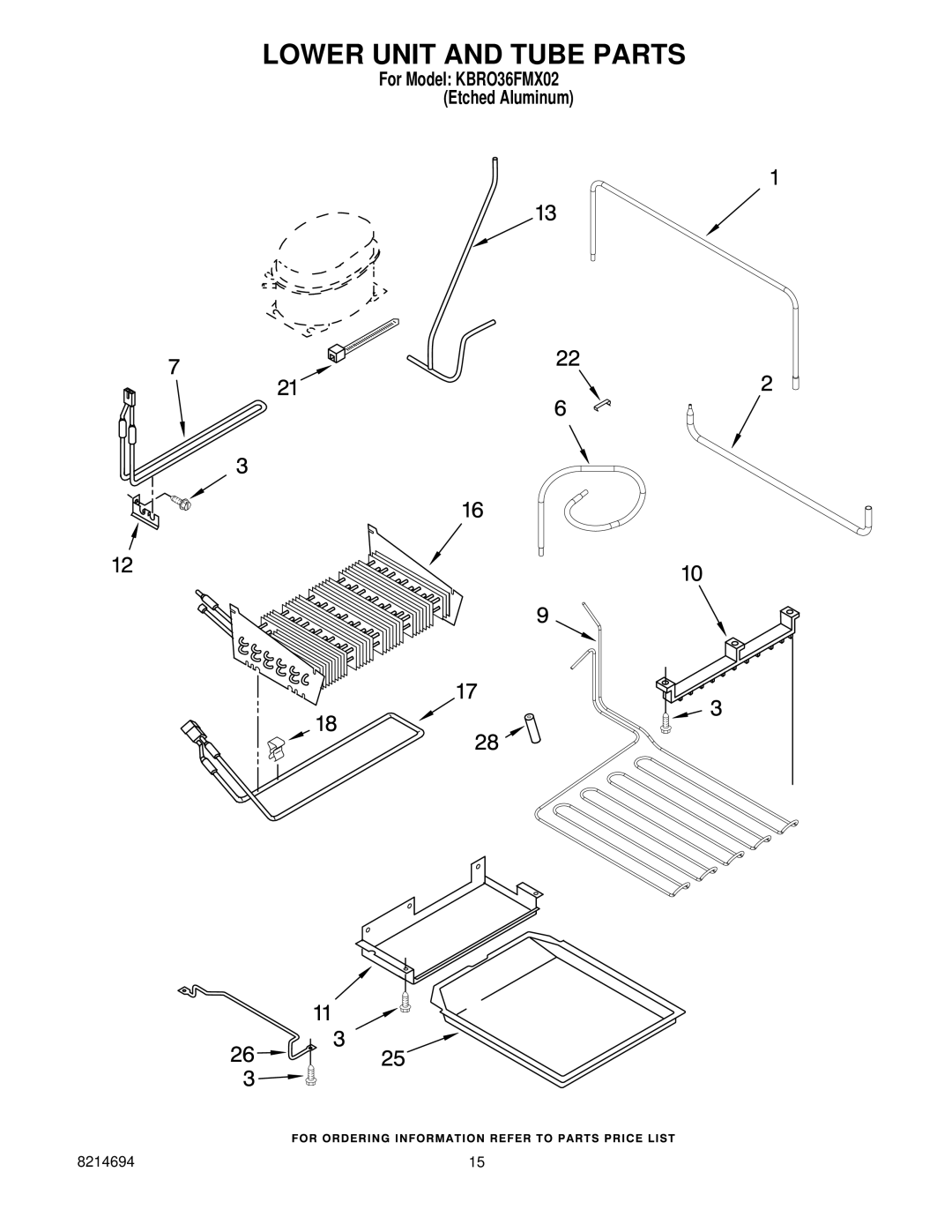 KitchenAid KBRO36FMX02 manual Lower Unit and Tube Parts 