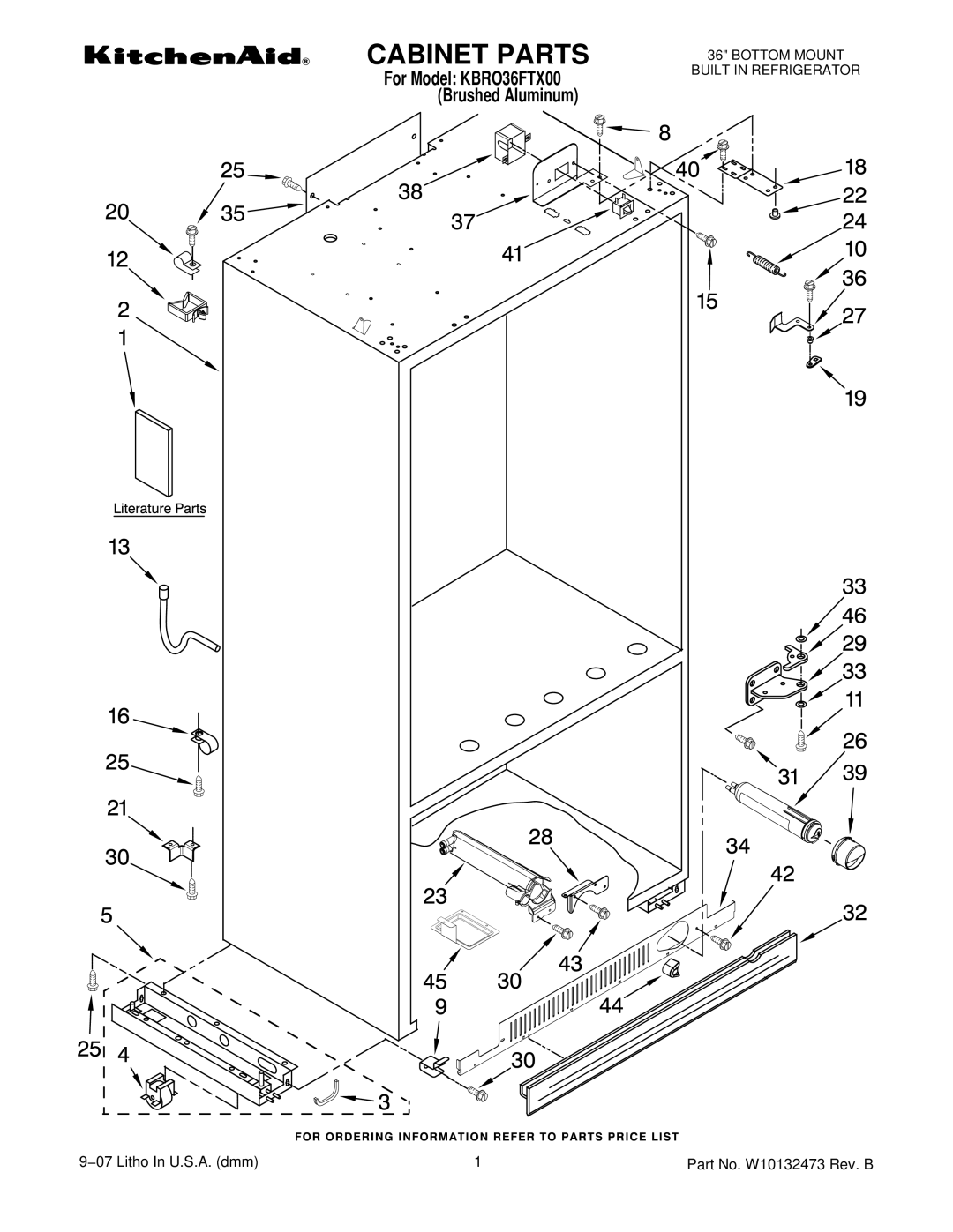 KitchenAid KBRO36FTX00 manual Cabinet Parts 