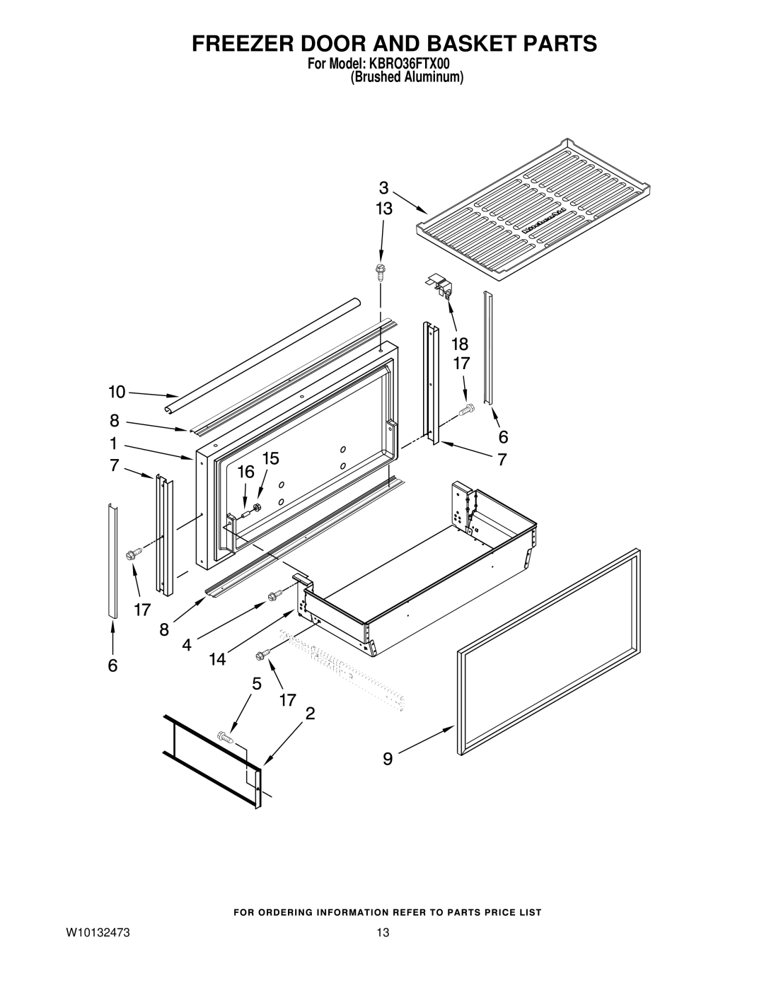 KitchenAid KBRO36FTX00 manual Freezer Door and Basket Parts 