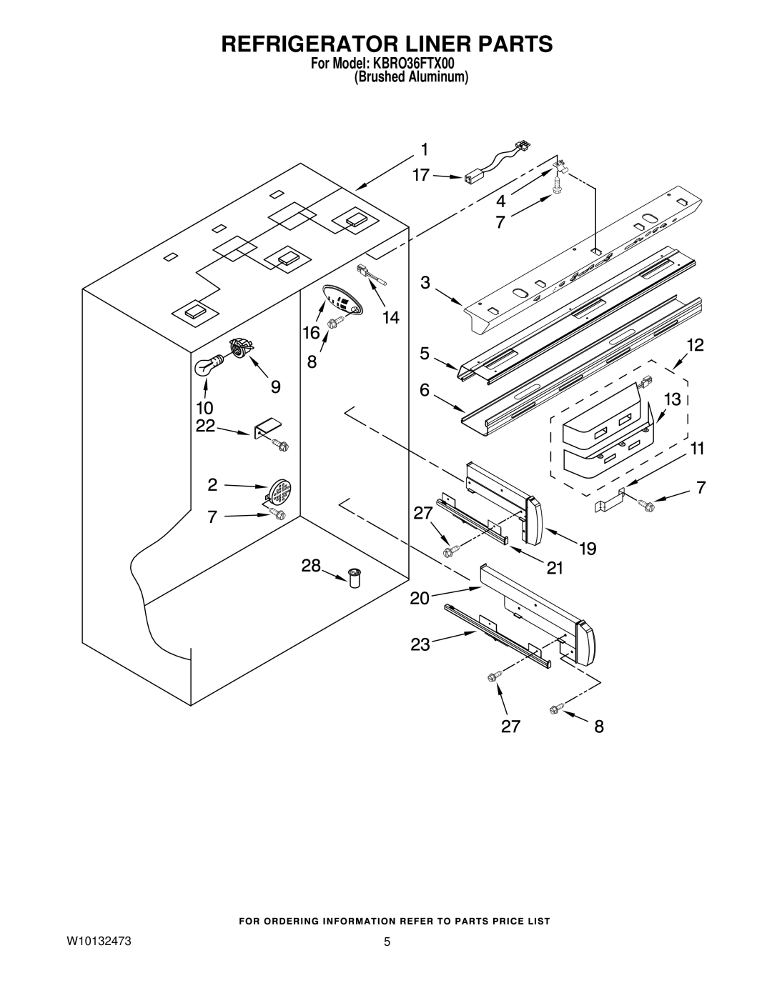 KitchenAid KBRO36FTX00 manual Refrigerator Liner Parts 