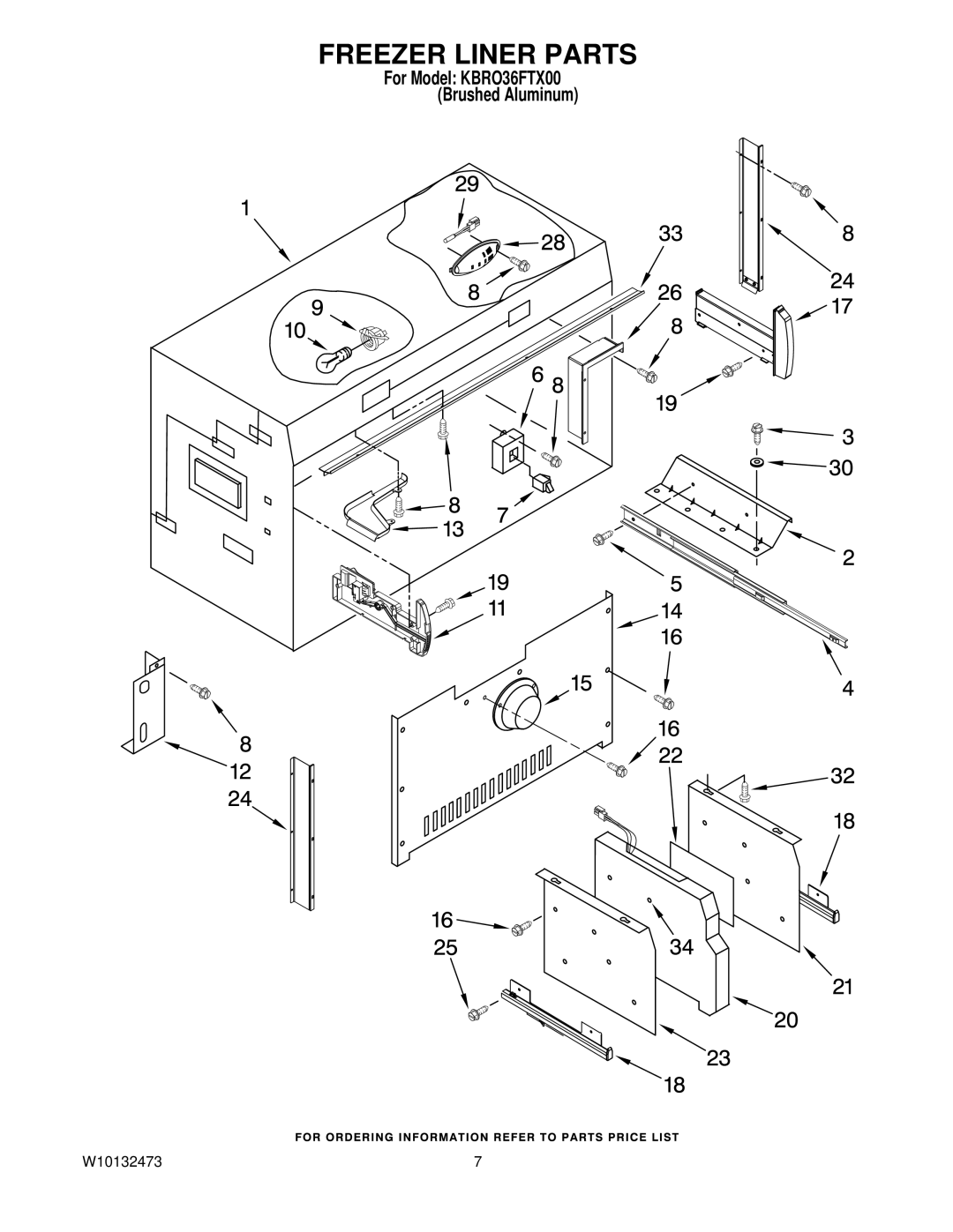 KitchenAid KBRO36FTX00 manual Freezer Liner Parts 