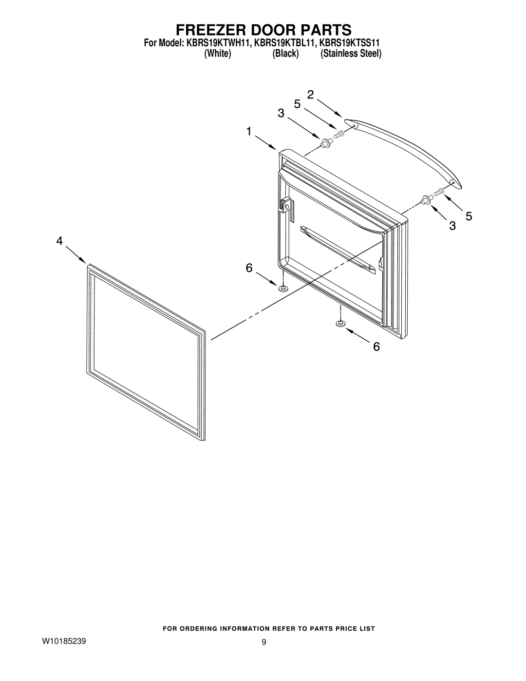 KitchenAid KBRS19KTBL11, KBRS19KTWH11, KBRS19KTSS11 manual Freezer Door Parts 