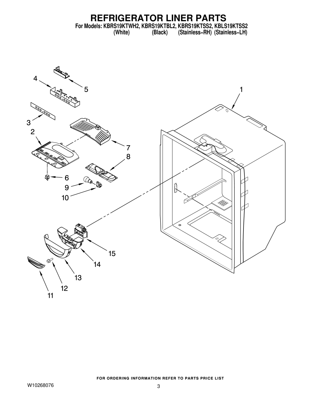 KitchenAid KBRS19KTWH2, KBRS19KTBL2, KBLS19KTSS2, KBRS19KTSS2 manual Refrigerator Liner Parts 