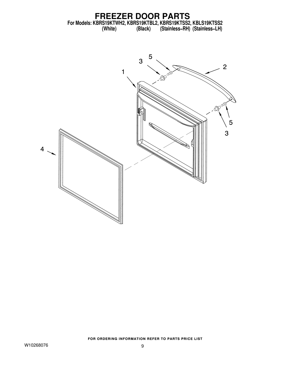 KitchenAid KBLS19KTSS2, KBRS19KTBL2, KBRS19KTSS2, KBRS19KTWH2 manual Freezer Door Parts 