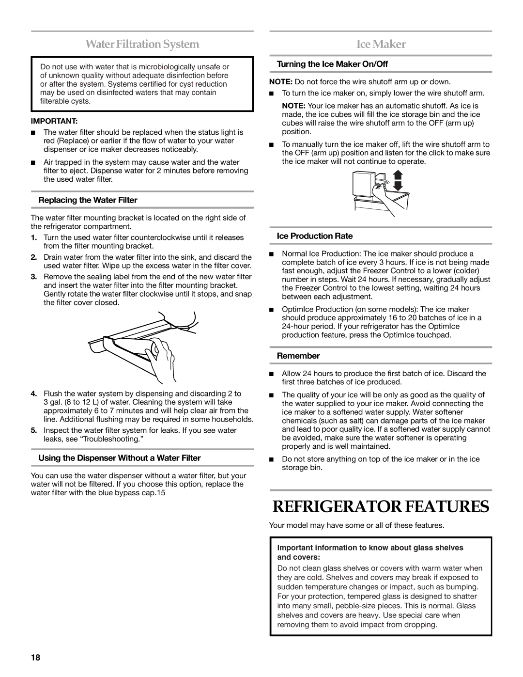 KitchenAid KBRS20ETBL manual Refrigerator Features, Water Filtration System 