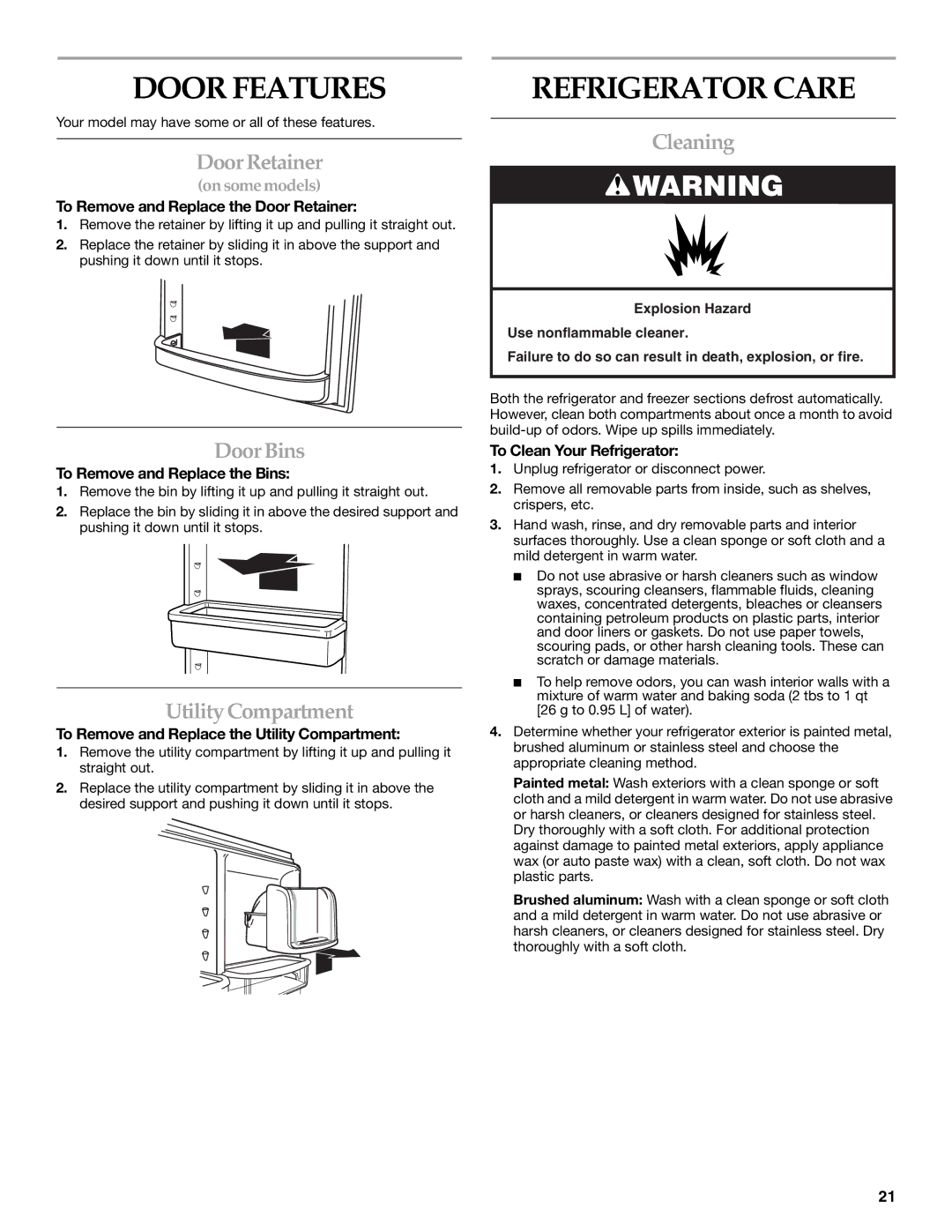 KitchenAid KBRS20ETBL manual Door Features, Refrigerator Care 