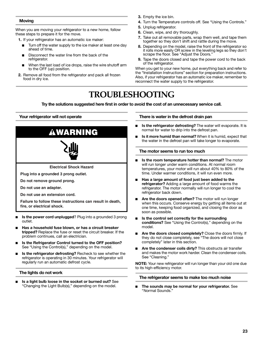 KitchenAid KBRS20ETBL manual Troubleshooting 