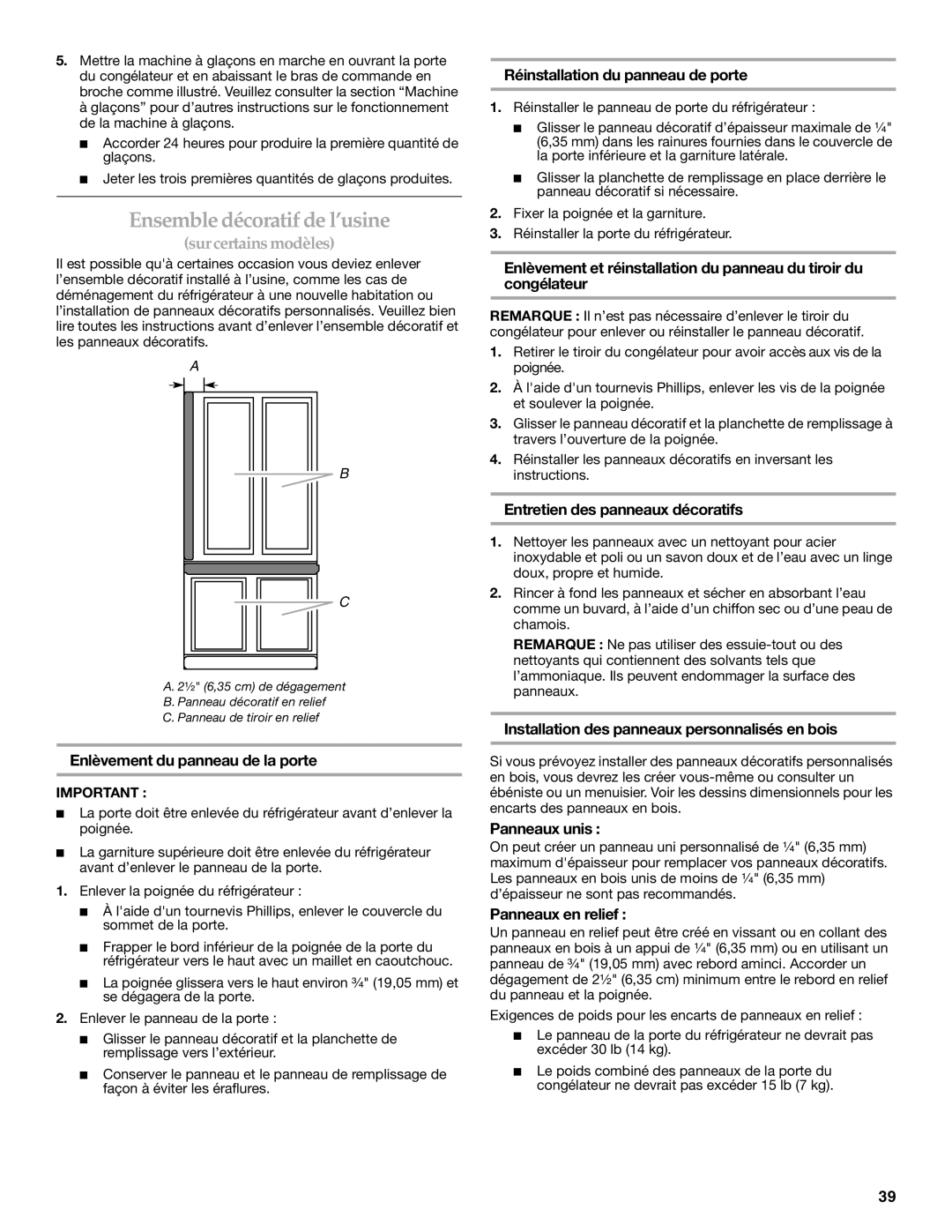 KitchenAid KBRS20ETBL manual Ensemble décoratif de l’usine 