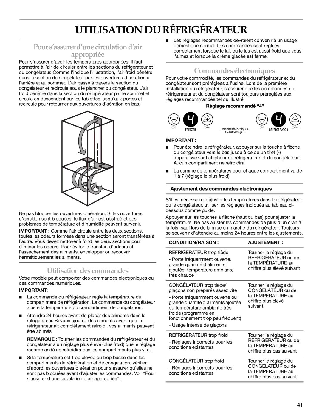 KitchenAid KBRS20ETBL manual Utilisation DU Réfrigérateur, Pour s’assurer d’une circulation d’air Appropriée 