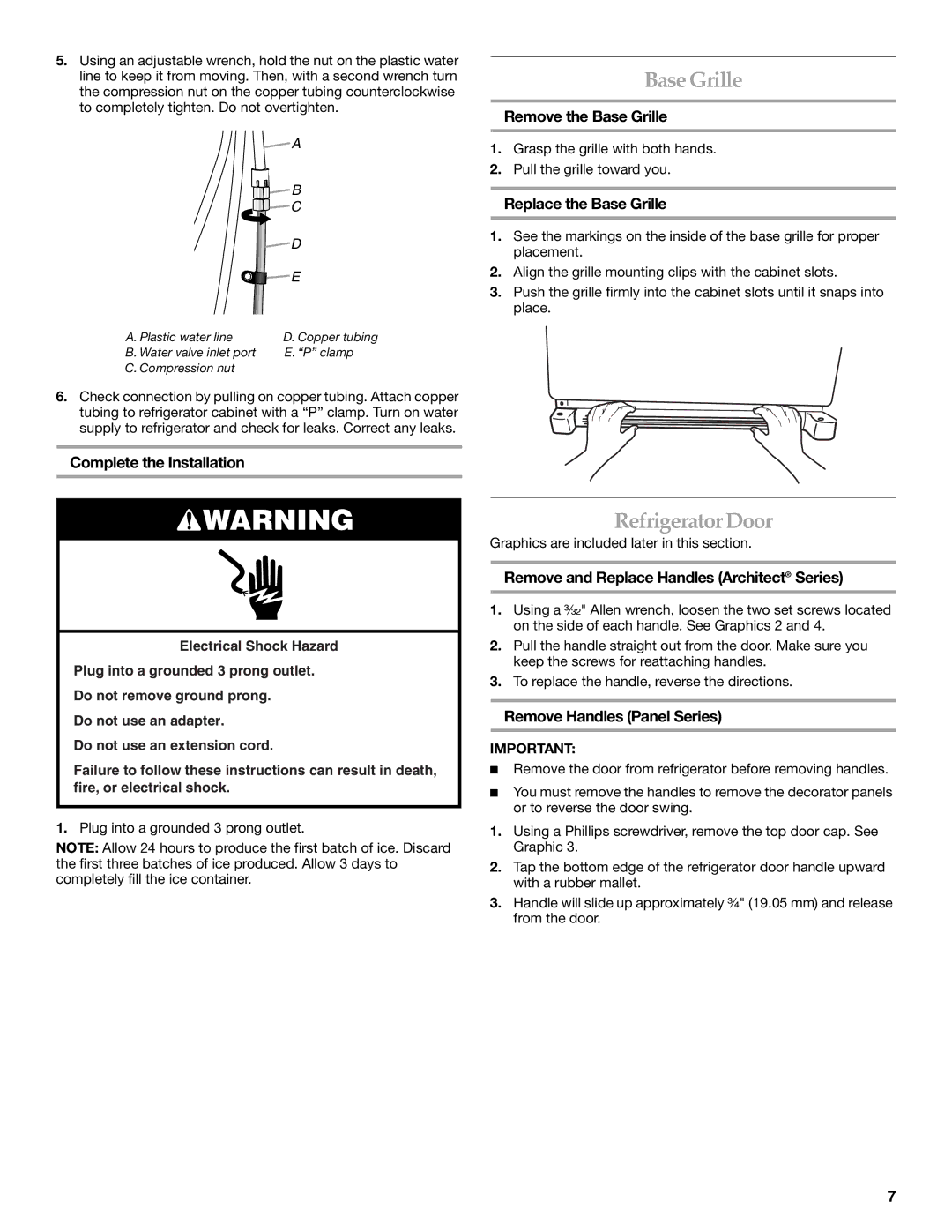 KitchenAid KBRS20ETBL manual Base Grille, Refrigerator Door 