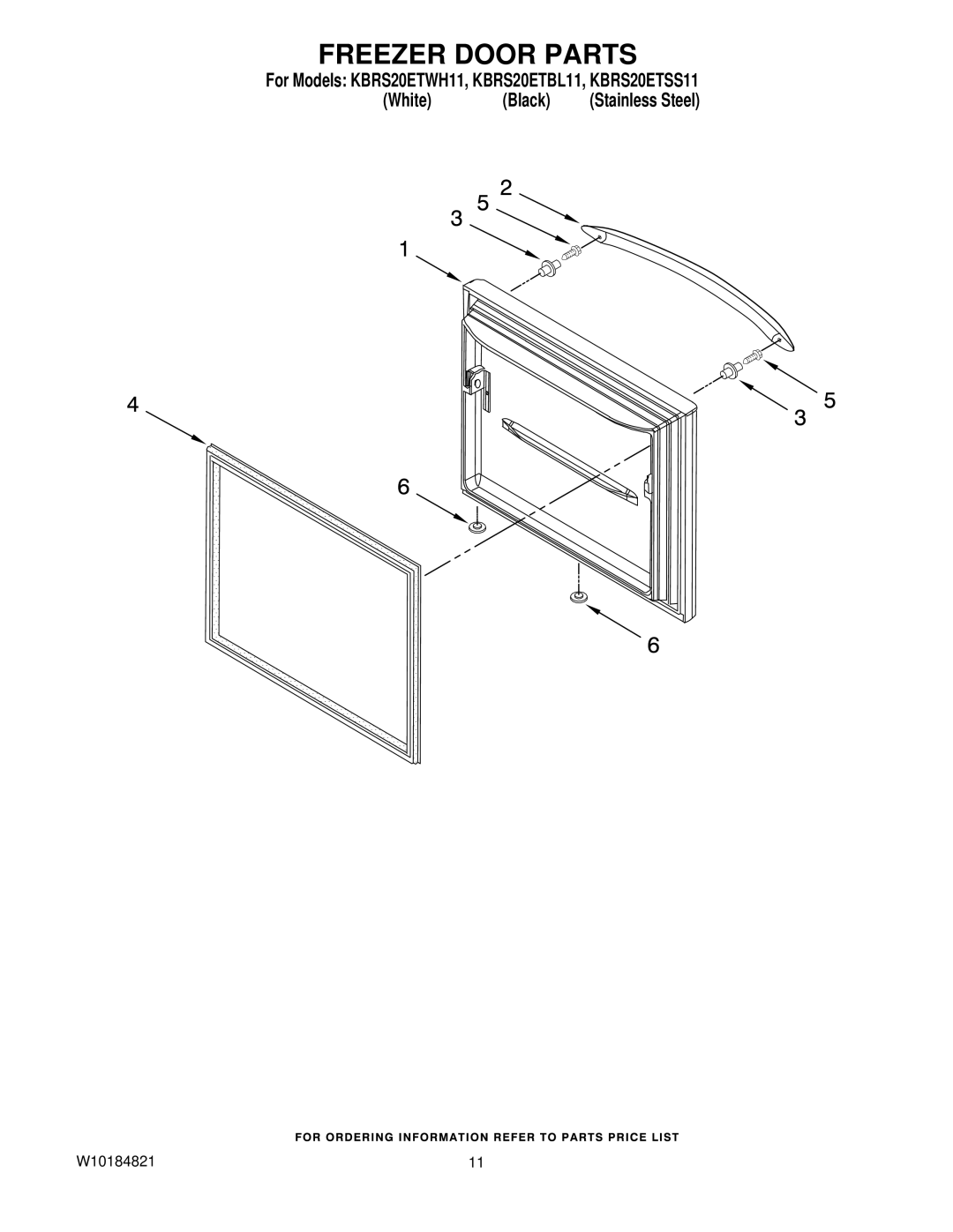 KitchenAid KBRS20ETBL11, KBRS20ETWH11, KBRS20ETSS11 manual Freezer Door Parts 