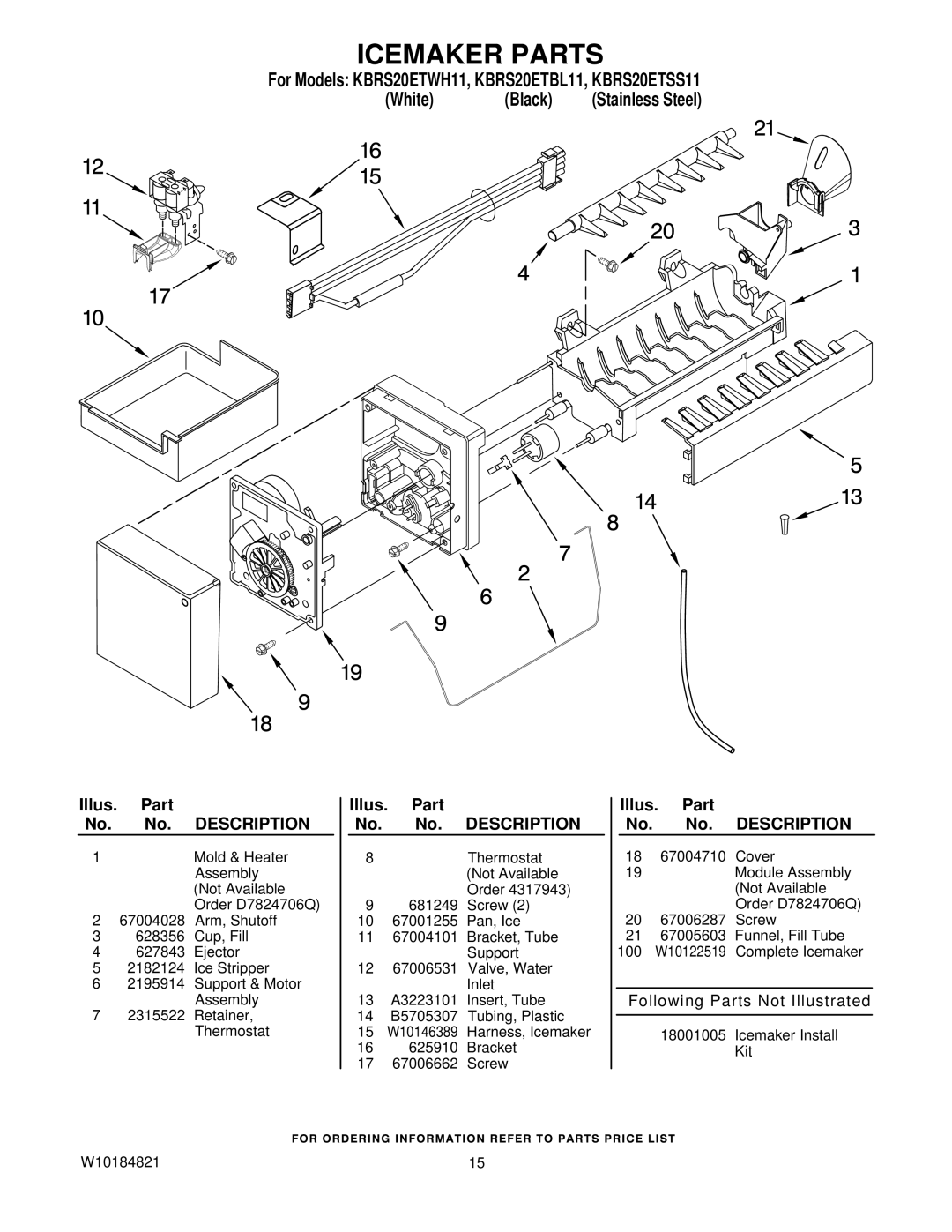 KitchenAid KBRS20ETWH11, KBRS20ETSS11, KBRS20ETBL11 manual Icemaker Parts 