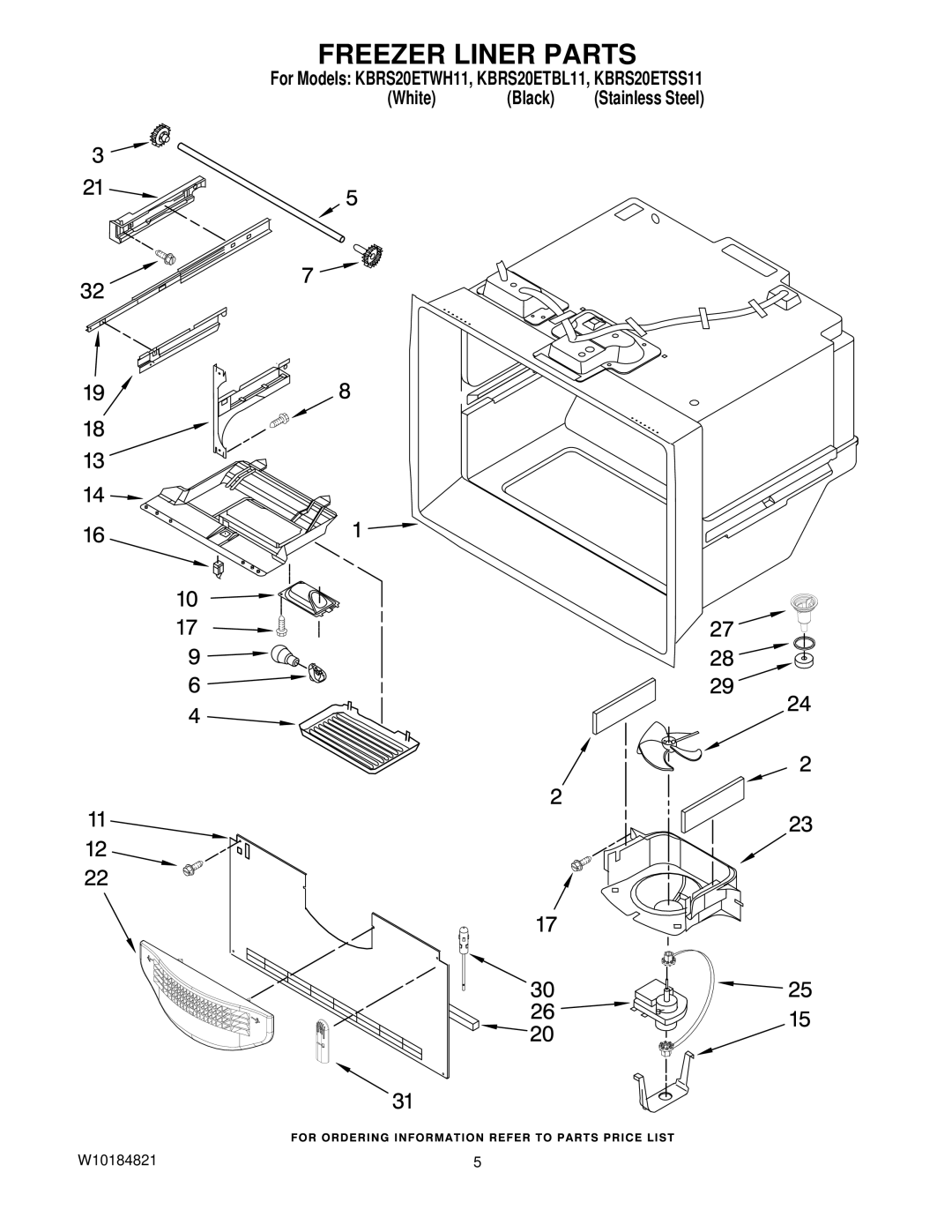 KitchenAid KBRS20ETBL11, KBRS20ETWH11, KBRS20ETSS11 manual Freezer Liner Parts 