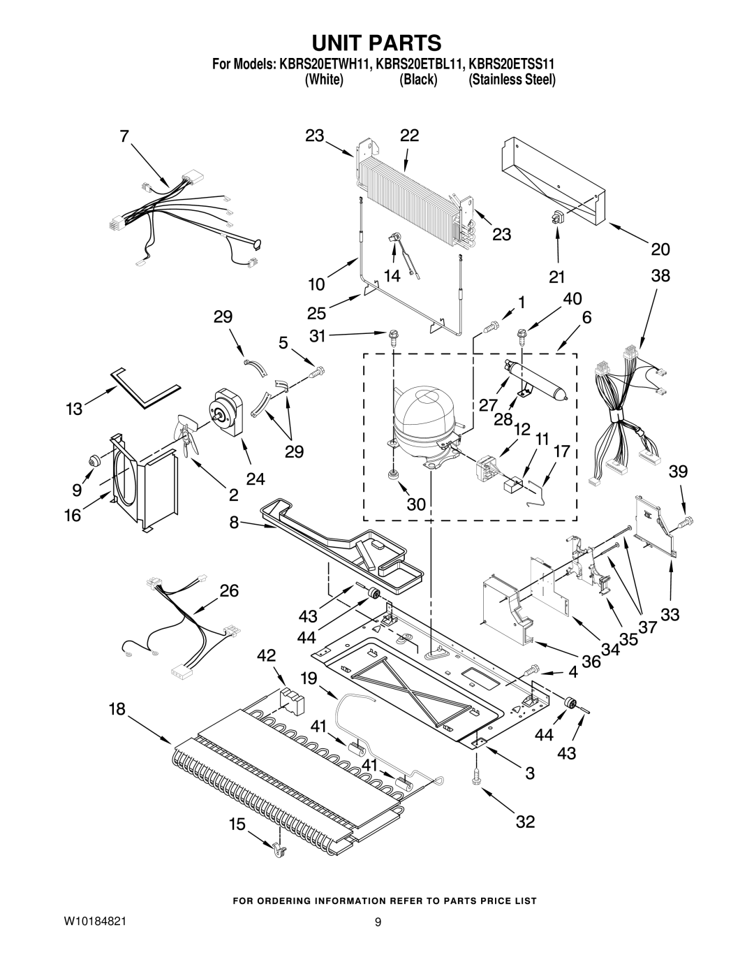 KitchenAid KBRS20ETWH11, KBRS20ETSS11, KBRS20ETBL11 manual Unit Parts 