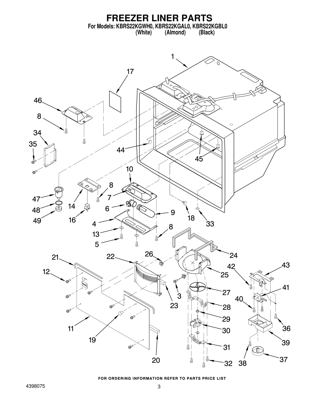 KitchenAid KBRS22KGAL0, KBRS22KGWH0, KBRS22KGBL0 manual Freezer Liner Parts 