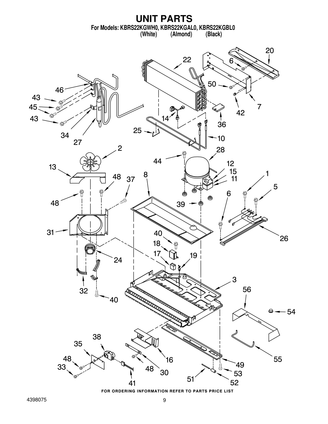 KitchenAid KBRS22KGAL0, KBRS22KGWH0, KBRS22KGBL0 manual Unit Parts 