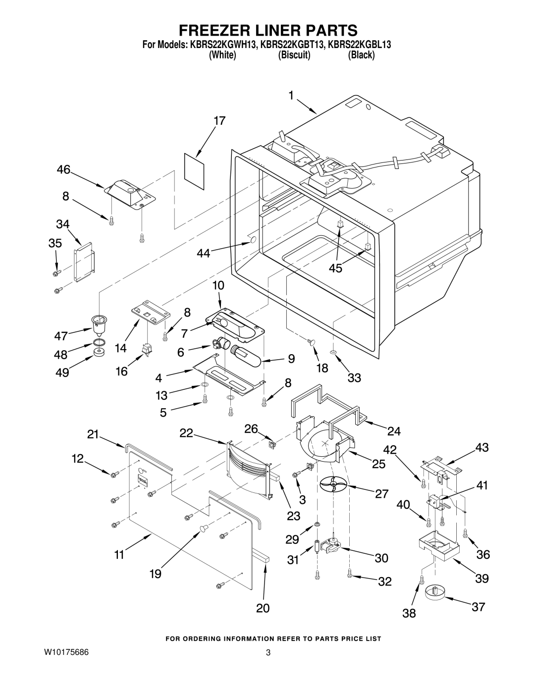 KitchenAid KBRS22KGBL13, KBRS22KGWH13, KBRS22KGBT13 manual Freezer Liner Parts 