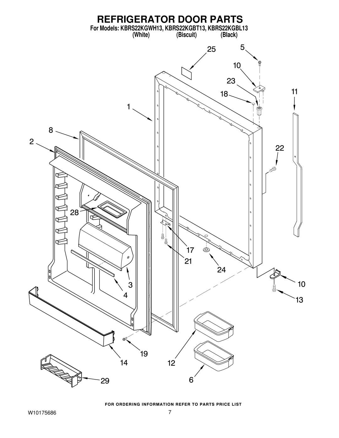 KitchenAid KBRS22KGWH13, KBRS22KGBL13, KBRS22KGBT13 manual Refrigerator Door Parts 