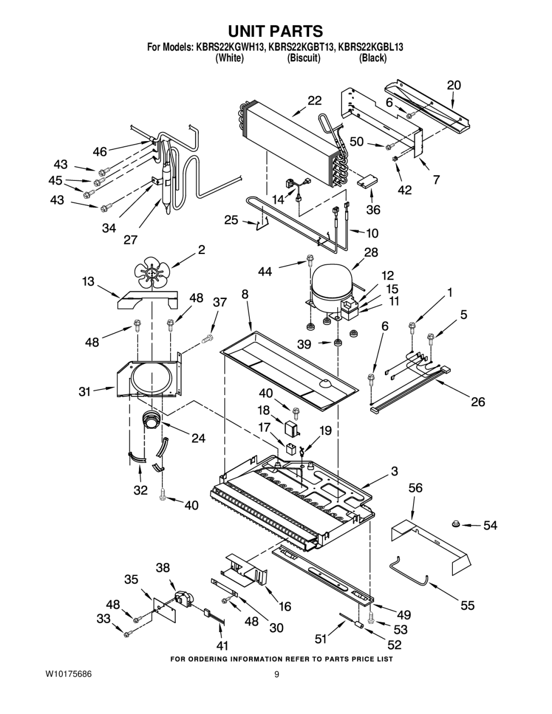 KitchenAid KBRS22KGBL13, KBRS22KGWH13, KBRS22KGBT13 manual Unit Parts 