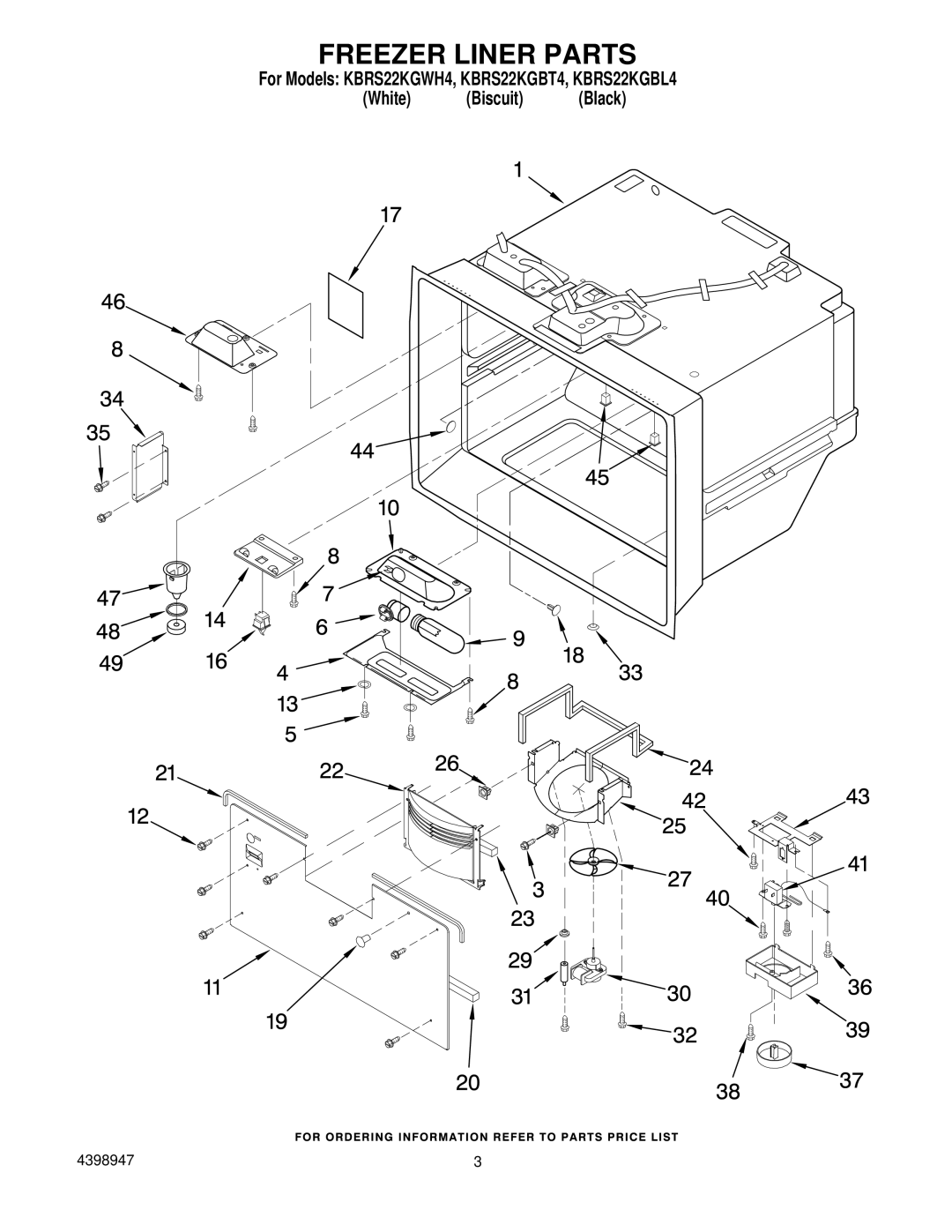 KitchenAid KBRS22KGWH4, KBRS22KGBT4, KBRS22KGBL4 manual Freezer Liner Parts 