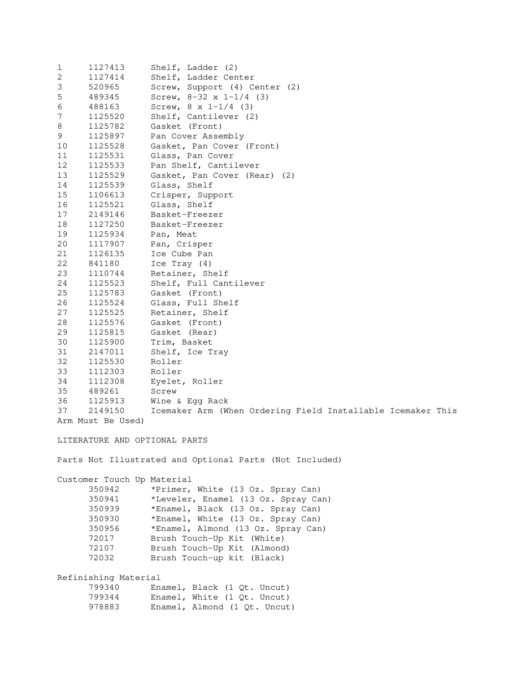 KitchenAid KBRS22KWWH02 manual Literature and Optional Parts 