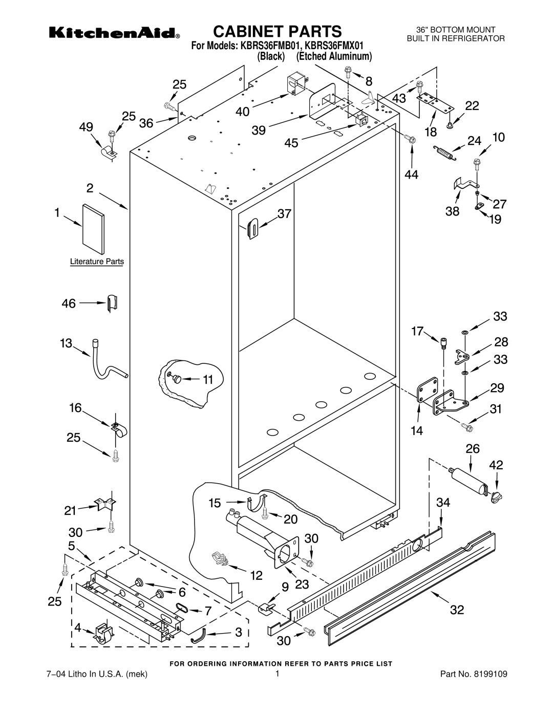 KitchenAid KBRS36FMX01, KBRS36FMB01 manual Cabinet Parts 