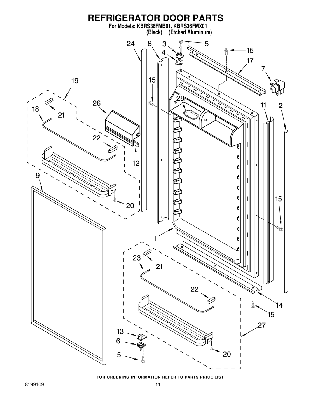 KitchenAid KBRS36FMX01, KBRS36FMB01 manual Refrigerator Door Parts 