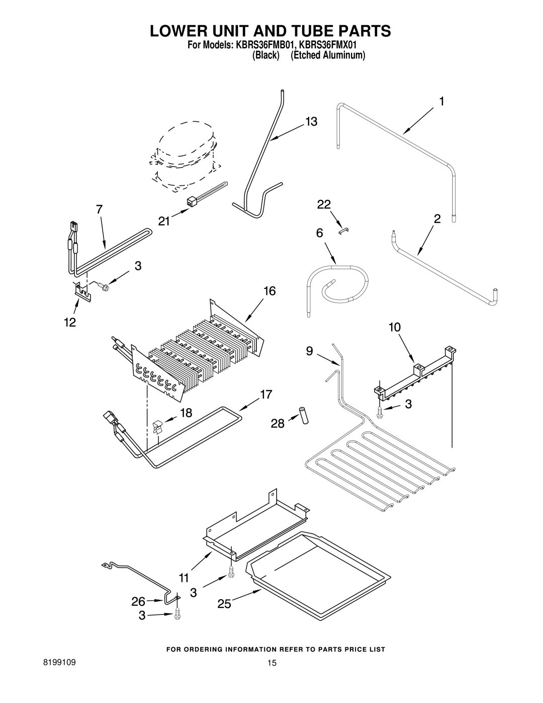 KitchenAid KBRS36FMX01, KBRS36FMB01 manual Lower Unit and Tube Parts 