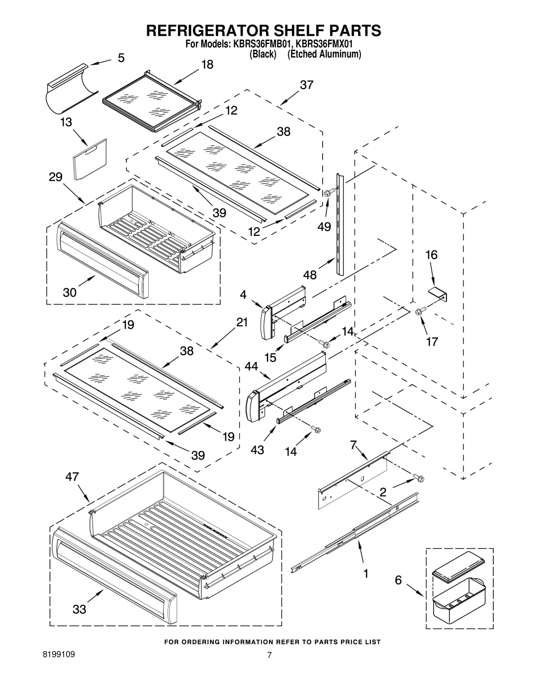 KitchenAid KBRS36FMX01, KBRS36FMB01 manual Refrigerator Shelf Parts 