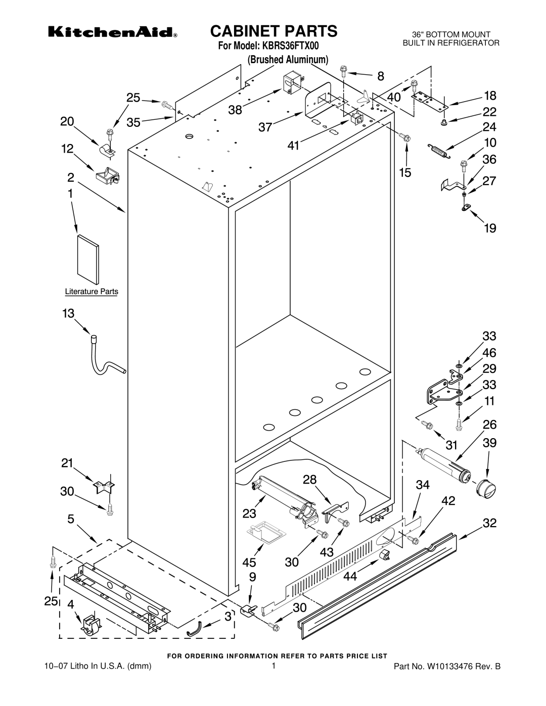 KitchenAid KBRS36FTX00 manual Cabinet Parts 