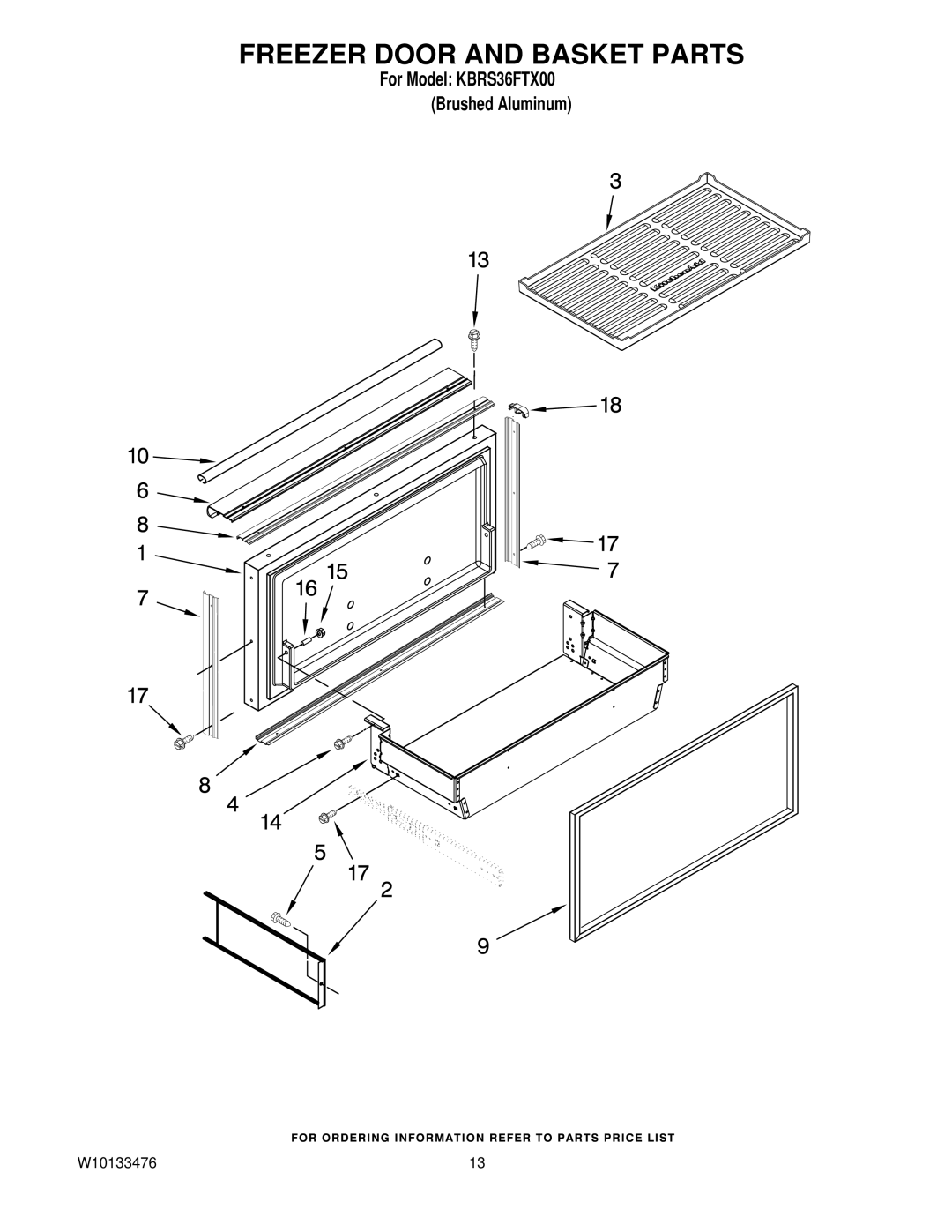 KitchenAid KBRS36FTX00 manual Freezer Door and Basket Parts 