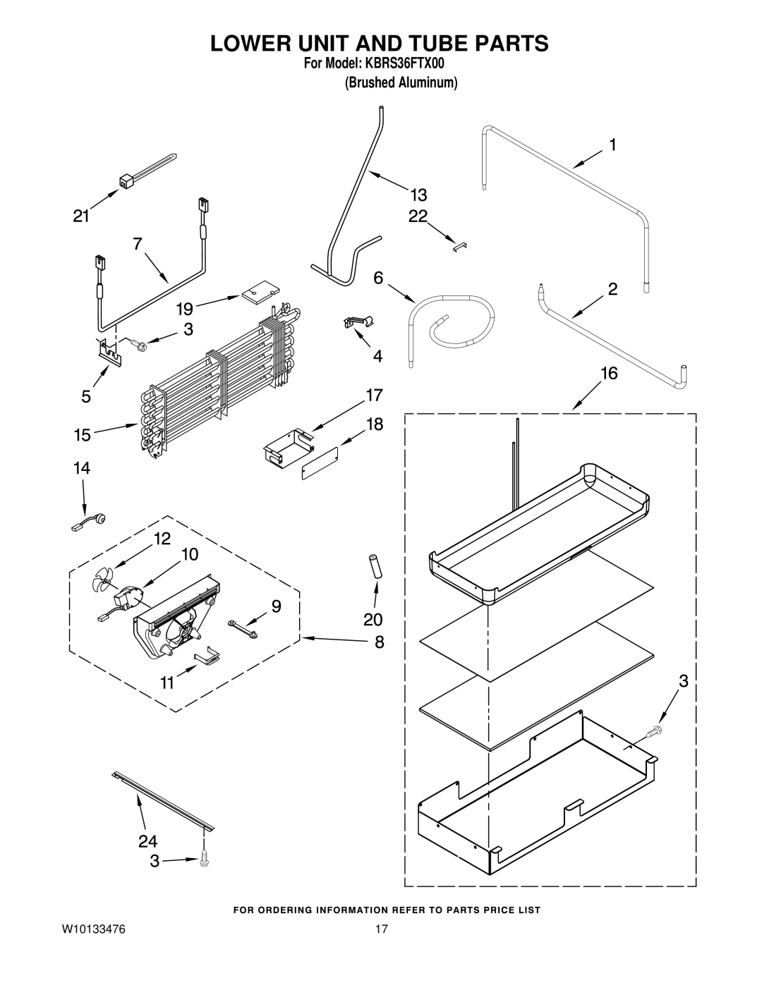 KitchenAid KBRS36FTX00 manual Lower Unit and Tube Parts 