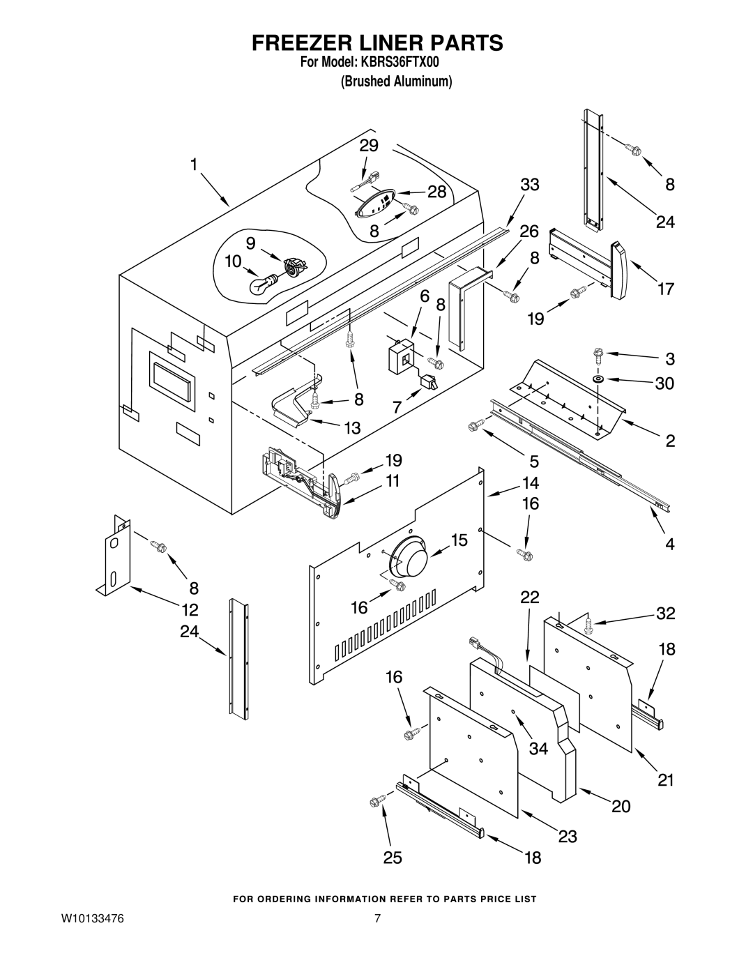 KitchenAid KBRS36FTX00 manual Freezer Liner Parts 