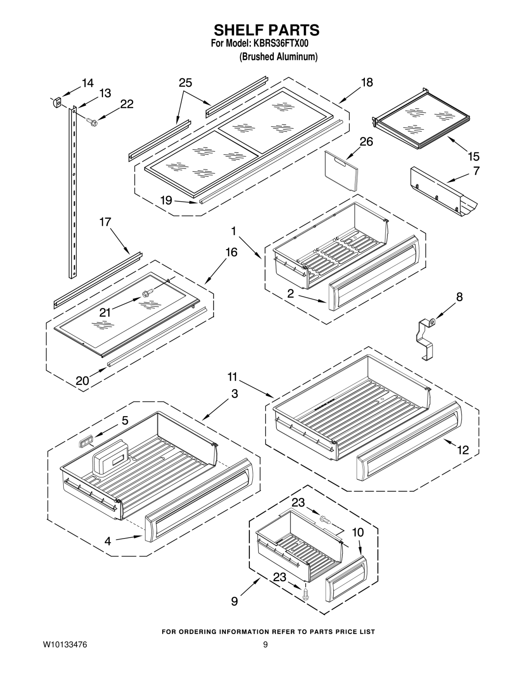 KitchenAid KBRS36FTX00 manual Shelf Parts 