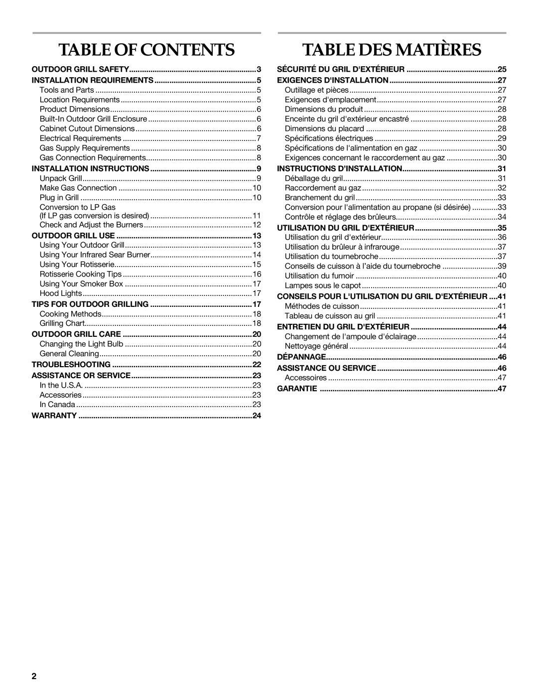 KitchenAid KBSS271T installation instructions Table of Contents, Table DES Matières 