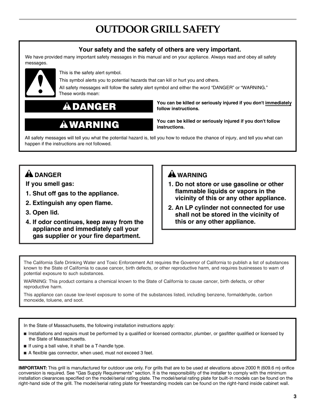 KitchenAid KBSS271T installation instructions Outdoor Grill Safety, Your safety and the safety of others are very important 