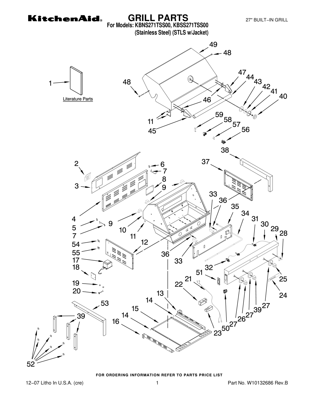 KitchenAid KBNS271TSS00, KBSS271TSS00 manual Grill Parts 