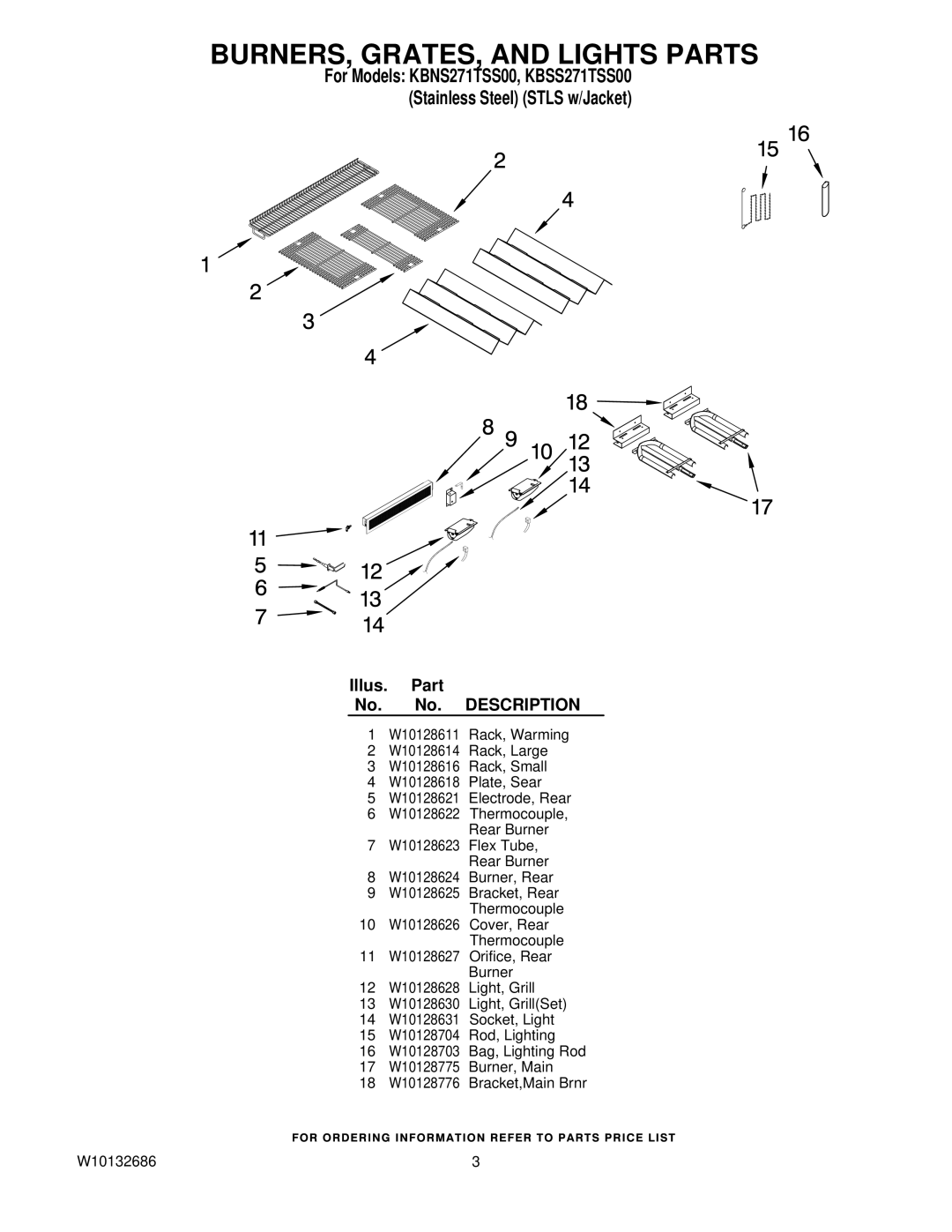 KitchenAid KBNS271TSS00, KBSS271TSS00 manual BURNERS, GRATES, and Lights Parts 