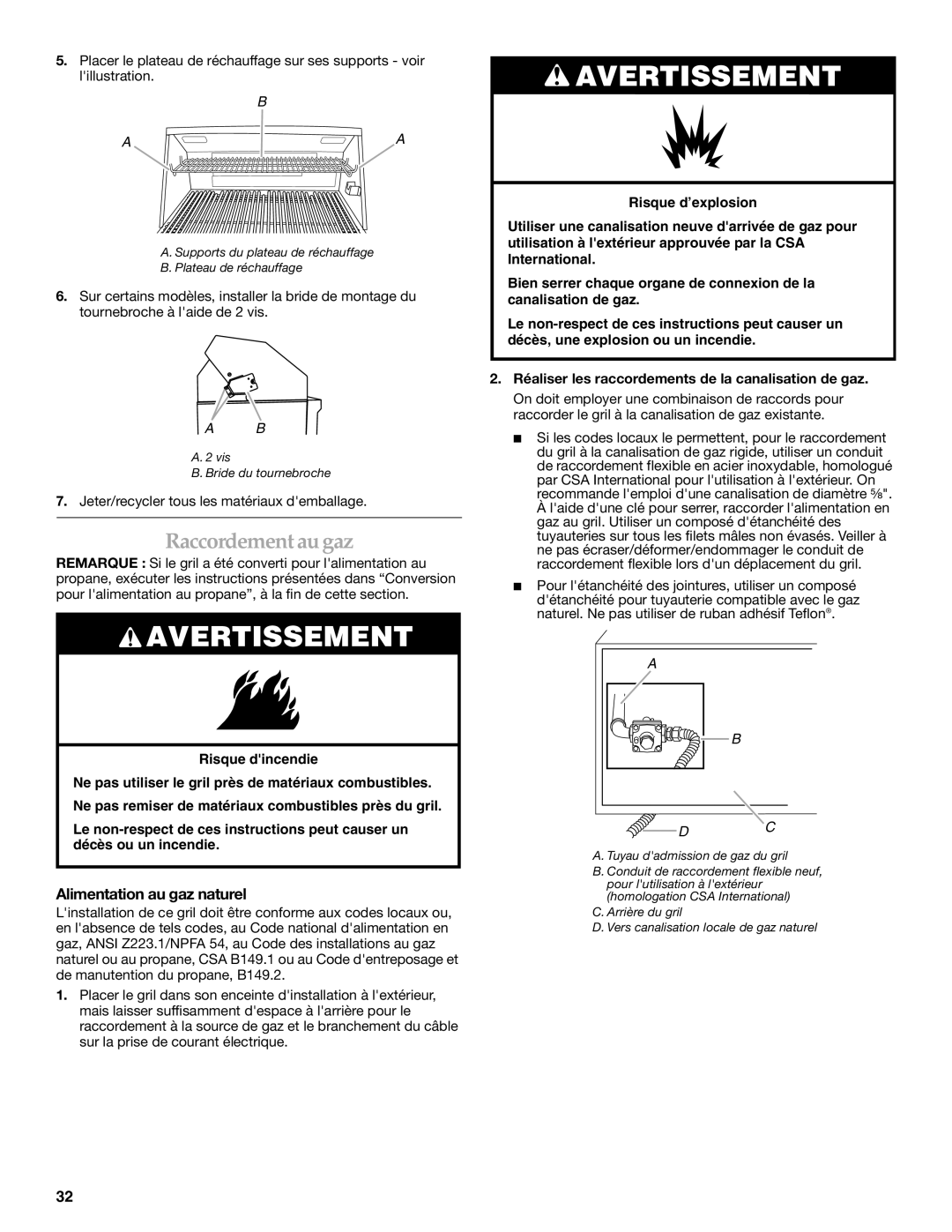 KitchenAid KBSU367T, KBSS361T, KBSU487T installation instructions Raccordement au gaz, Alimentation au gaz naturel 