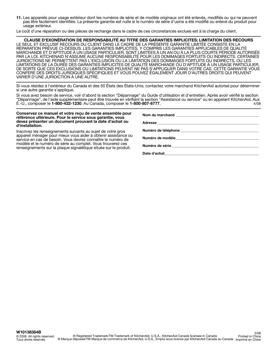 KitchenAid KBSS361T, KBSU487T, KBSU367T installation instructions W10138384B, All rights reserved Tous droits réservés 