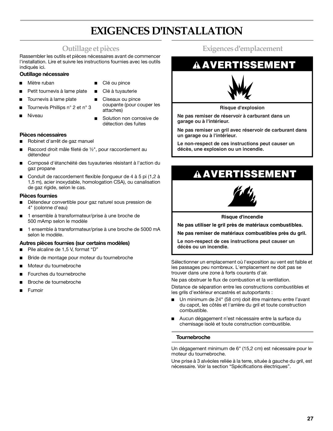 KitchenAid KBSU487TSS installation instructions Exigences Dinstallation, Outillage et pièces, Exigences demplacement 